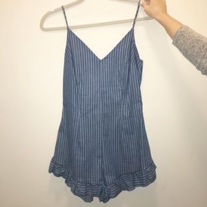 Denim white and blue stripe romper
